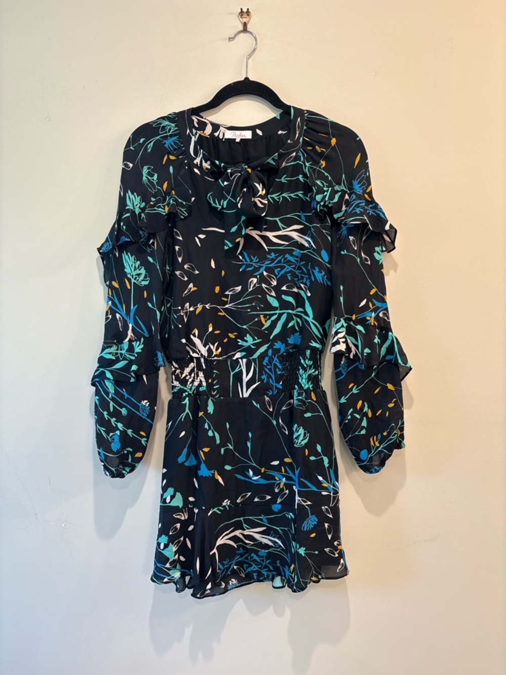 Parker Silk Blend Floral Crepe Ruffle Dress